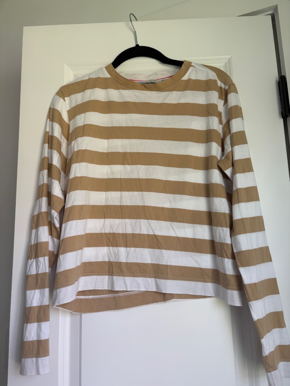 Womens AYR Long-Sleeve Striped Tee in Tan and White